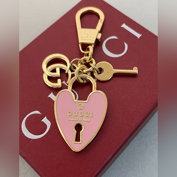 Gucci Accessories - Gucci Pink and Gold Heart Lock and Key Bag Charm with box included